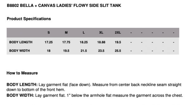 B8802 BELLA + CANVAS LADIES' FLOWY SIDE SLIT TANK B8802 BELLA + CANVAS LADIES' FLOWY SIDE SLIT TANK