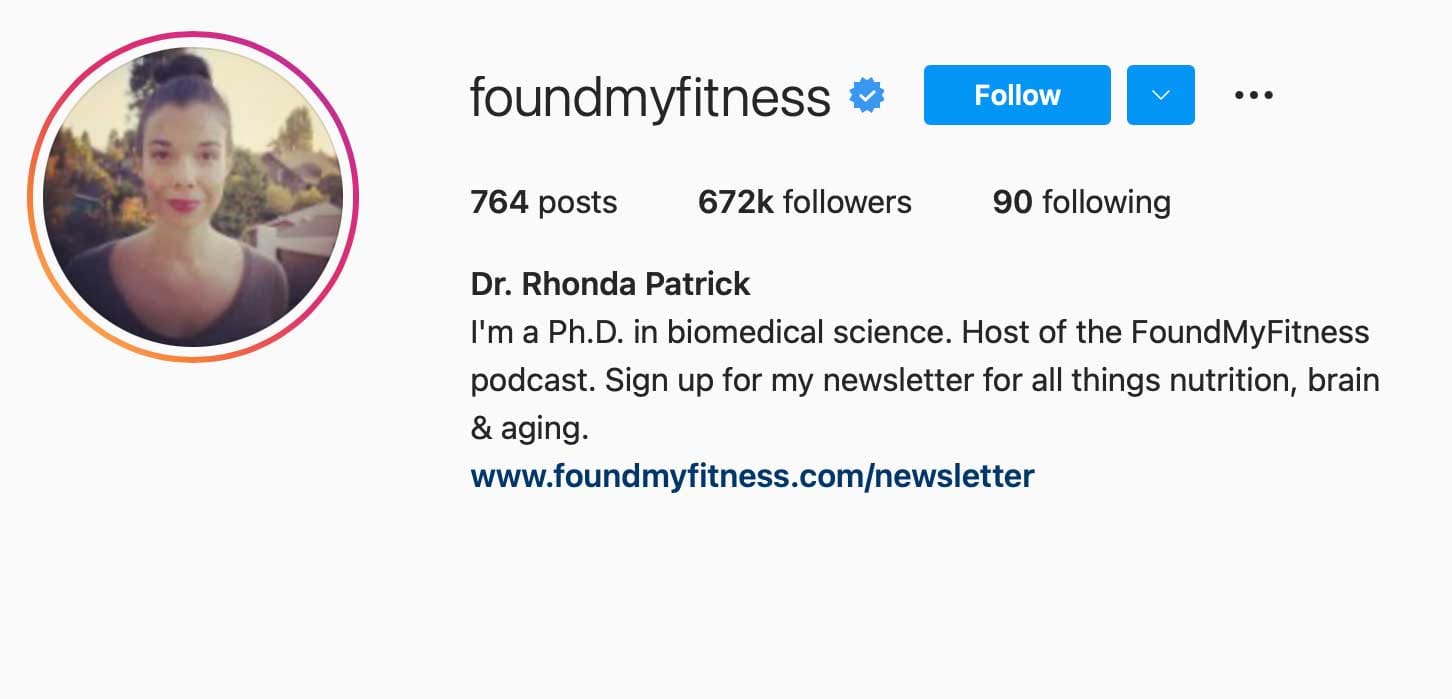 image of instagram account foundmyfitness