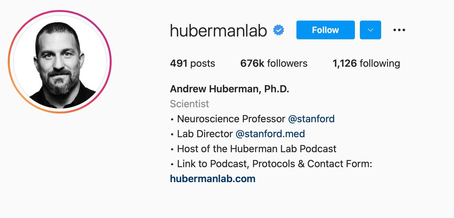 image of instagram account hubermanlab