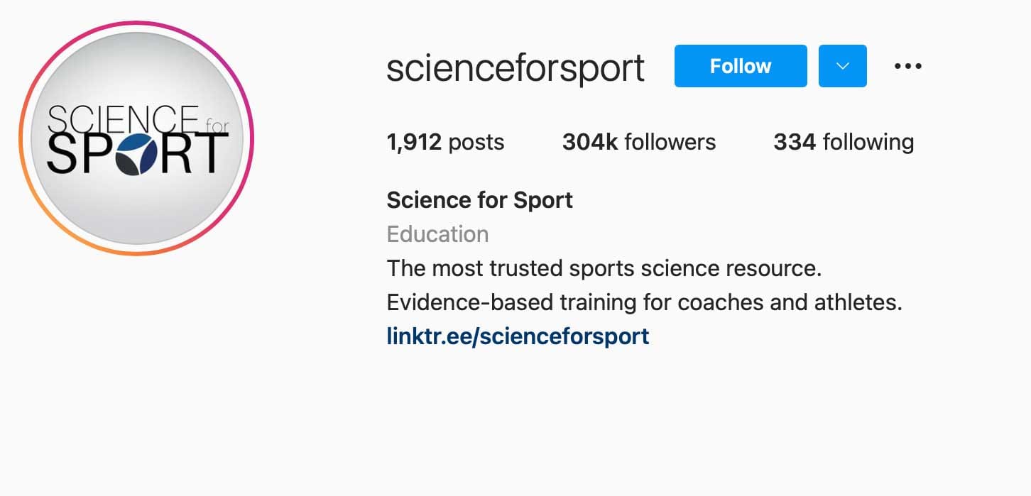 image of instagram account scienceforsport