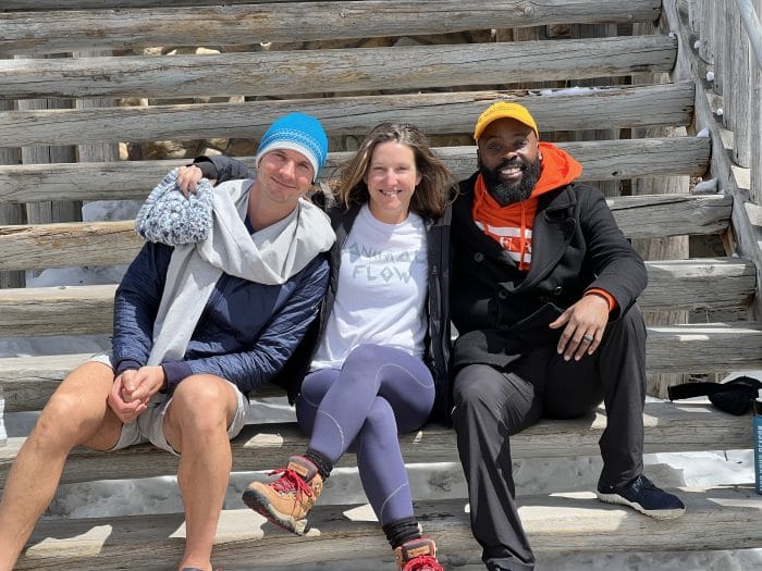 Larry Hamilton and two fellow Flowists at the Animal Flow Retreat in Breckenridge